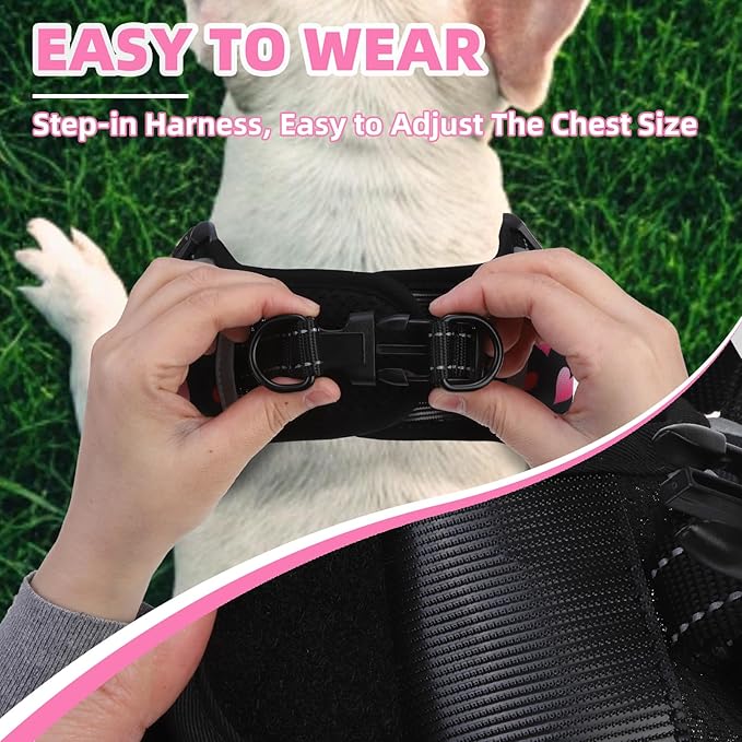 PUPTECK No Pull Dog Harness Small Sized Dog, Adjustable Reflective Escape Proof Easy Control, Comfortable Soft Padded Step in Pet Vest Harness, Heart, S