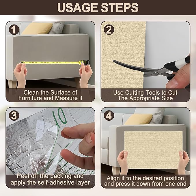 Cat Scratch Couch Furniture Protector, Self-Adhesive & Cuttable Furniture Scratch Protector Pad, Wear-Resistant Wall & Sofa Guard, Multi-Functional Cat Scratcher Khaki