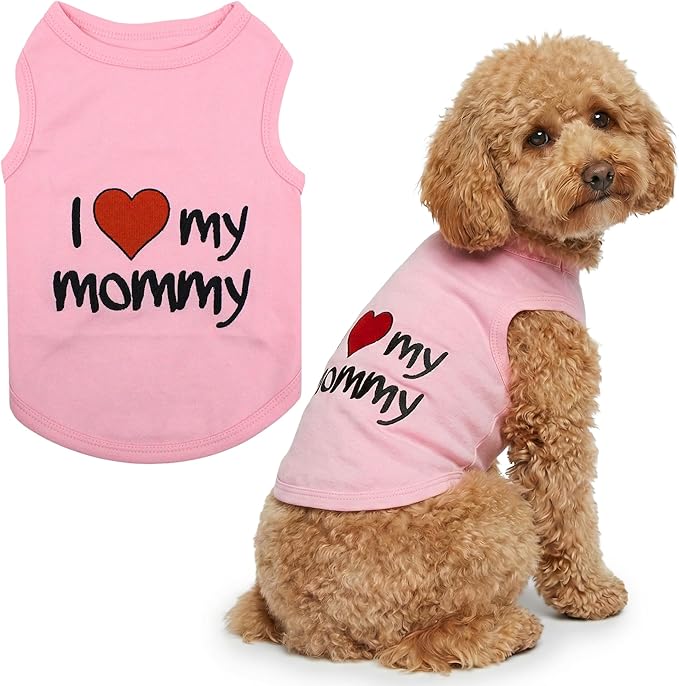Parisian Pet Dog Shirt - 100% Cotton Shirts for Large Dogs - Pink Sleeveless Girl Pet Clothes - Lightweight Pet T Shirts - Breathable Puppy Clothes - Stretchy I Love My Mommy Dog Apparel