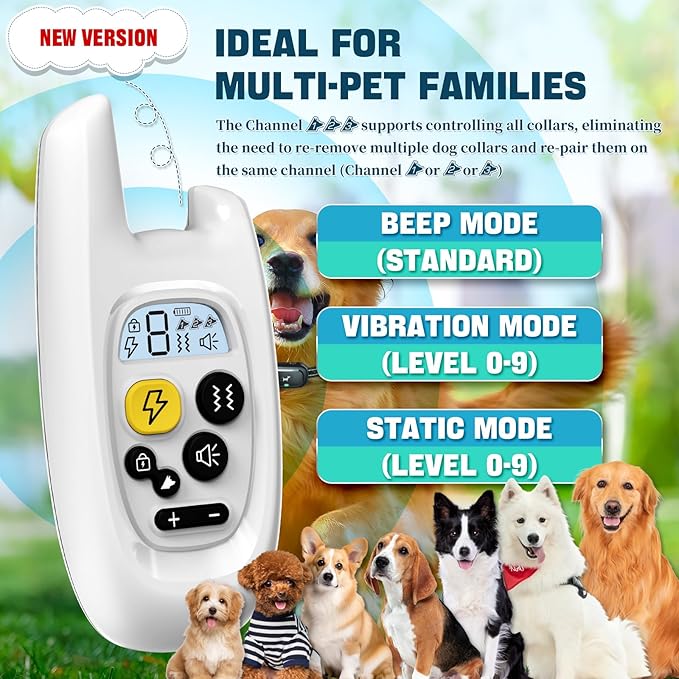 Dog Shock Collar with Remote Control- [Newly Upgraded] Training Collar for Small Medium Large Dogs, Electric Collar for Dogs Training Rechargeable, E Collar with Beep, Vibration & Shock-Lock Keypad。