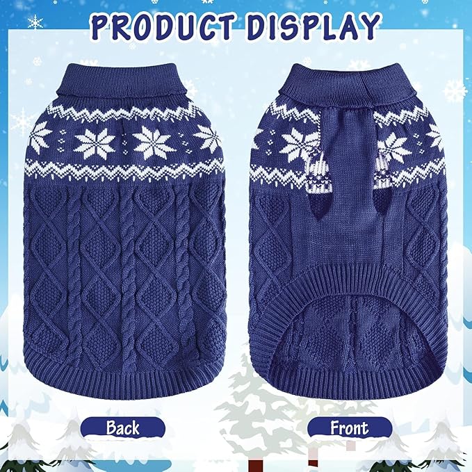 Warm Winter Dog Sweater - Cold Weather Pet Clothes for Small Medium Large Dogs Indoor Outdoor, Soft Classic Knit Puppy Apparel, Blue, XS