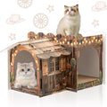 2 Story Cardboard Cat House with Scratcher Pad for Small Kitten,17x12x10 Multi Level Durable Cat Condo & Villa for Bunny Rabbit Small Animals Christmas Birthday Gift(17x12x10,Western)