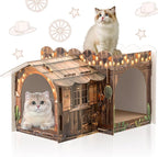 2 Story Cardboard Cat House with Scratcher Pad for Small Kitten,17x12x10 Multi Level Durable Cat Condo & Villa for Bunny Rabbit Small Animals Christmas Birthday Gift(17x12x10,Western)