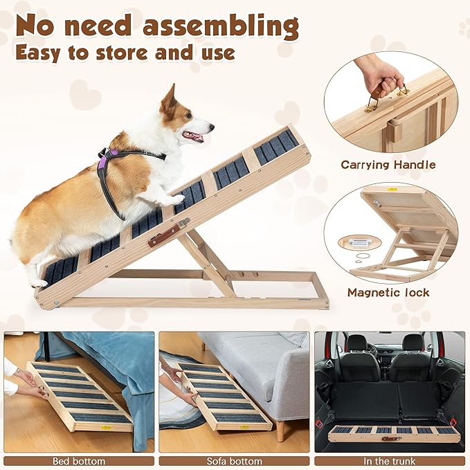 Dog Ramp for Bed, Foldable 4 Height Adjustable from 16" to 24" Pet Ramp for Couch, Small to Large Dog Bed Couch Car Stairs Ramp for Dog Get on Bed Truck SUV Up to 132LBS
