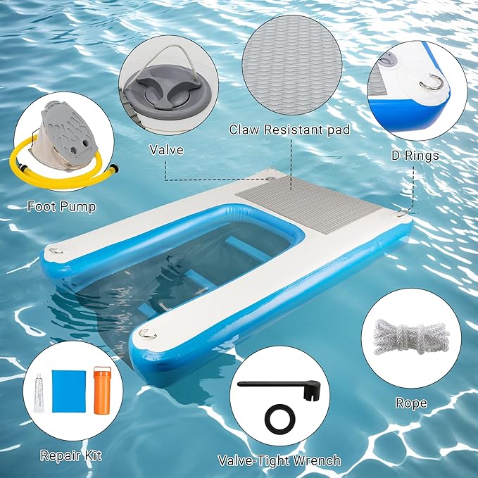 Dog Boat Ramp 48"x32", Inflatable Dog Ramp for Boat & Pool Ramp for Dogs, Non-Slip Stable Pet Ramp, Supports Up to 200 lbs for Pool, Lake & Beach