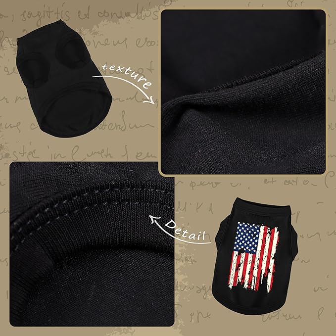 American Battle Damaged Flag Inspired Cotton Dog Vest: Perfect Dog Shirt, Ideal Tank Top for Everyday Wear, Independence Day Celebrations Crafted Materials for a Cute and Stylish Look Black USA XL