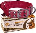ADITYNA Heavy Duty Dog Collar for Extra-Large Dogs - Reflective Burgundy Collar with Handle for Training, and Walking - Wide, Thick, Tactical, Soft Neoprene Padded