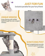 76" Cat Tree, Large Cat Tower for Indoor Cats, Multi-Level Cats House Furniture with 2 Platforms, 3 Condos, 7 Scratching Posts, 1 Basket, 3 Caves, Pompoms, Light Grey MS19218LG