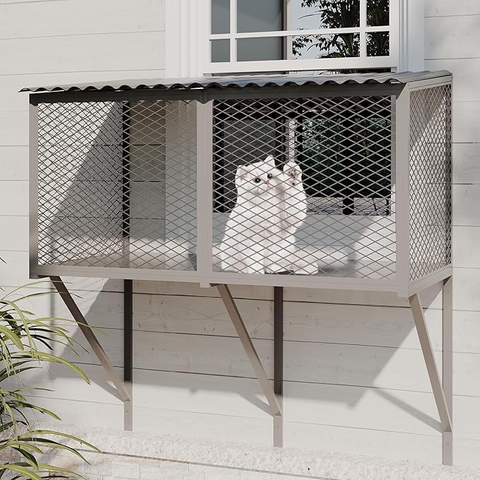 ROOMTEC Cat Catio, Metal Cat Window Box for Indoor Cats Cat Window Perch for Multi Cats All Weather Use Outdoor Haven Enclosure for Safely Enjoying the Outdoor Sights Scents and Napping,Grey