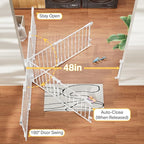 Cumbor Expandable 31.6-48" Baby Gate for Stairs, Wall-Mounted, 2-in-1 No Bottom Bar Dog Gate Indoor, Auto Close Pet Gate for Doorways with Large Walk Thru Door, Child-Proof Gate for Kids (White)