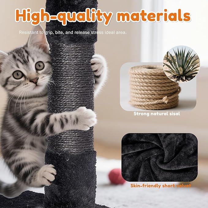 Cat Tree,Cat Tower for Indoor Cats,49-Inch Corner Cat Condo with Scratching Post,Tunnel,Basket,Plush Perch,Gothic Kitten Tree for Climbing,Exercise,Hidden,Black