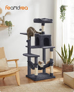 Feandrea Cat Tree, 55.1-Inch Cat Tower, Plush Multi-Level Condo with 4 Scratching Posts, 2 Perches, Hammock, Cave, Smoky Gray UPCT161G01