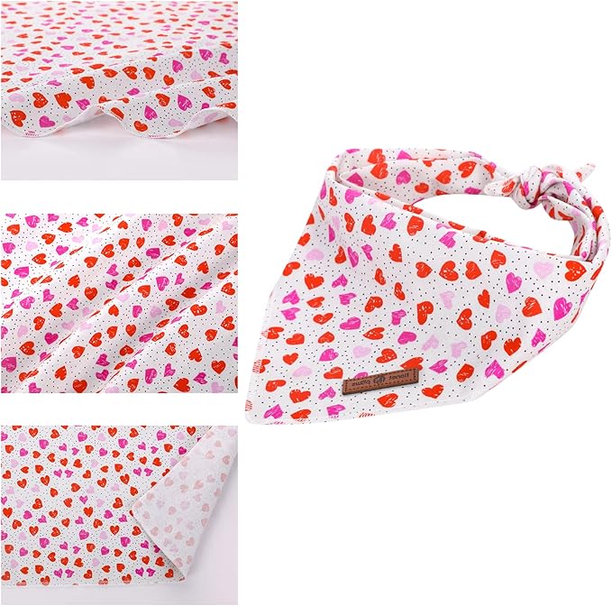 Lionet Paws Valentine's Day Dog Bandanas 2 Pack, Black and White Stripes Dog Triangle Hearts Dog Kerchief,Adjustable Triangle Holiday Scarves for Small Medium Dogs Pets