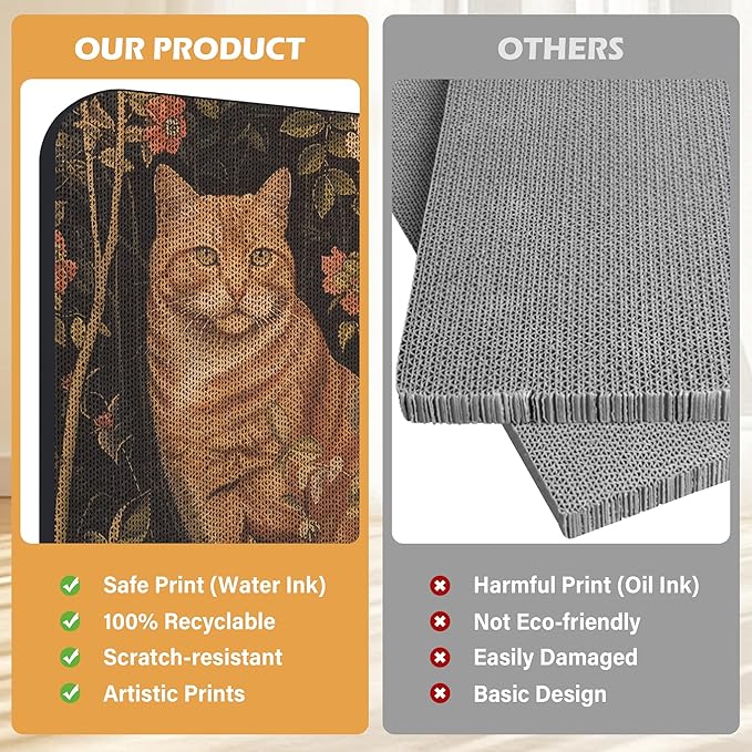 Art Cat Scratcher, Wall-Mountable Cat Scratching Board, Cat Wall Scratcher 16.7x11x1 Inch Cat Scratch Pad and Cat Scratchers for Indoor Cats Toy Furniture Protector(Orange cat)