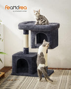 Feandrea Cat Tree, 33.1-Inch Cat Tower, Plush Condo for Large Cats up to 16 lb, Large Perch, 2 Caves, Scratching Post, Smoky Gray UPCT61G