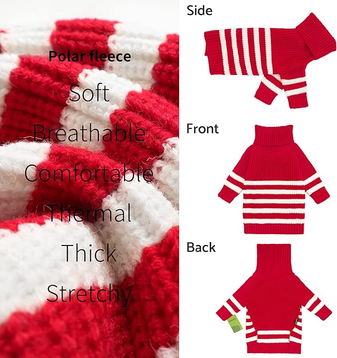 Fitwarm Valentines Dog Sweater, Thermal Turtleneck Pet Coat, Dog Winter Clothes for Small Dogs Boy Girl, Cat Apparel, Red, Small