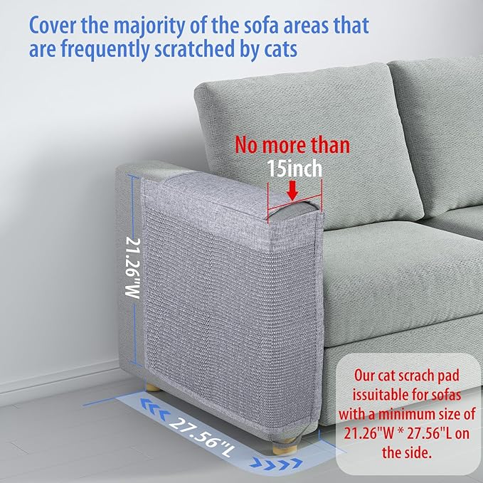 Cat Scratch Couch Protector with Sisal Mat,Couch Protector from Cat Claws,Sofa Scratcher Furniture Protector,Fits Left & Right Arms | No Need to Choose a Side(Light Grey)