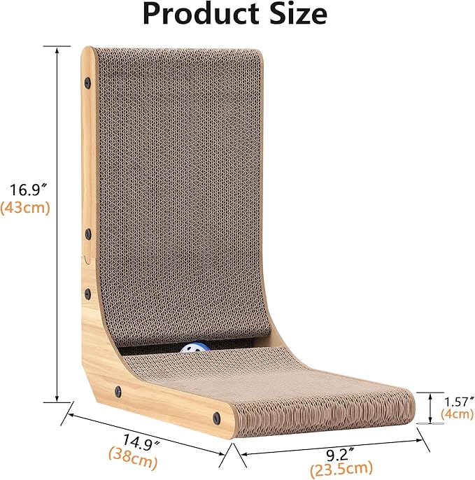 KIGOTY Cat Scratcher,17 Inch L Shape Cat Scratch Pad, Vertical Cat Scratcher Board, Cats Scratchers for Indoor Cats, Cardboard Cat Scratching with Ball,Cats Toys