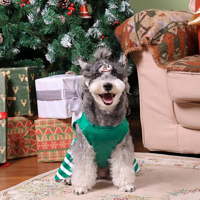 CuteBone Elf Dog Dresses Velvet Holiday Small Dogs Clothes Onesie Pet Apparel Girl Puppy Skirt with Bow Hair Rope CVA55XXS-D