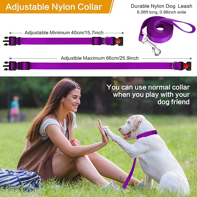 Generic Dog Prong Training Collar with Nylon Cover Comfort Tips and Quick Release Snap Buckle, Dog Classic Collar and Dog Leash for Small, Medium, Large Dogs