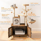 HOOBRO Cat Tree with Litter Box Enclosure, Scratching Posts, Litter Box Enclosure Furniture for Indoor Cats, All-in-One Wooden Cat Tower Condo House with Cat Hammock, Rustic Brown BF14MZ03