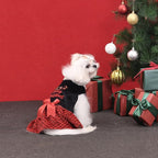CuteBone Christmas Dog Dresses Velvet Holiday Small Dogs Clothes Onesie Pet Apparel Girl Puppy Skirt with Bow Hair Rope CVA59XXS-D