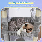 Hey-brother Cat Tree Tower, Scratching Posts with Extra Large Platform and Basket, Specious Condo, 2 Cozy Hammocks, Scratch Board for Indoor Adult Cats, Maine Coon 71.7 inches, Light Gray MPJ080W