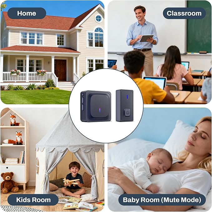 BN-LINK Wireless Doorbell, Waterproof Door Bell Easy Installation, 1000Ft Range, Adjustable Volume& 58 Chimes, LED Flash, Perfect for Homes, Offices, Classroom, Apartments (Black)