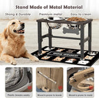 SHAINFUN Elevated Dog Bowls with Slow Feeder & Mat for Medium Large Dogs, Adjustable Height, Raised Dog Bowl Stand with 2 Stainless Steel 58oz Bowls, Tall Dogs Food Water Bowl Wooden & Metal Holder