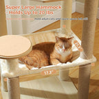 Wooden Cat Tree, 56.3-Inch Modern Cat Tower for Indoor Cats Large Adult, Multi-Level Cat Condo with Large Hammock, Scratching Posts, Washable Removable Cushion & Non-Slip Jump Platforms, Beige