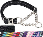 Reflective Martingale Collar for Dogs with Steel Chain, Adjustable No Pull Dog Training with Soft Padded for Large Breed Dogs, Medium, XL, XXL Walking Collar (Black L)
