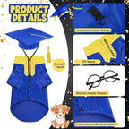 5 Pcs Dog Graduation Costume Set Include 2026 Pet Graduation Gown with Stole Puppy Grad Cap Lensless Glasses DIY Letter Stickers for Dogs Cats Holiday Costume Accessory(Blue Yellow,XXL)