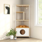 Modern Cat Tree Furniture for Indoor Cats Multi-Level Cat Tower with Scratching Post, Cat Condo, Feeding Station & Corner-Saving Design Stylish Wood & Metal Pet Furniture for Home Decor