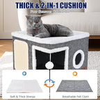 Cat Beds for Indoor Cats, Large Cat Cave Bed with Scratch Pad and Fluffy Ball, Foldable Cat Hideaway, Cat House with Reversible Cushion for Multi Small Pet Up to 30LBS, Grey