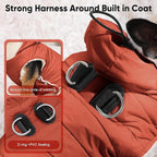 Fleece Lining Dog Hoodie with Harness Built in,Extra Warm Large Dog Jacket in Winter Doggie Coats with Drawstring Hooded,Orange XXXL