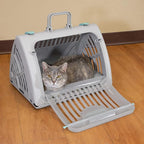 SportPet Large Hard-Sided Travel Cat Carrier - Cat Carrier with Patented Wide Side-Opening Door, Foldable Portable Pet Carrier with Removable Bed for Cats & Small Pets up to 25lbs - Gray