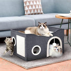 Heeyoo Cat House for Indoor Cats - Large Cat Bed Cave with Fluffy Ball and Scratch Pad, Foldable Cats Houses & Condos, Cat Hideaway, Covered Kitty Bed for Multi Small Large Kitty, 23.8x15.9x13.2 Inch