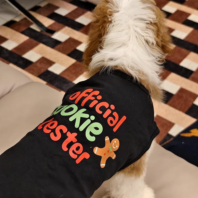 Fitwarm Official Cookie Tester Funny Dog Shirt, Christmas Dog Clothes for Small Dogs Boy Girl, Holiday Doggy Tshirt, Pet Outfit, Gingerbread, Black, Red, Green, XS