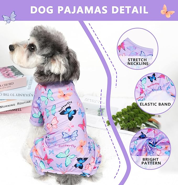 Dog Pajamas Spring Summer Dog Clothes for Small Medium Dogs Girl Boy Cute Soft Puppy Pjs Clothes Doggie Onesies Cat Pet Jammies Outfit(Butterfly,S)