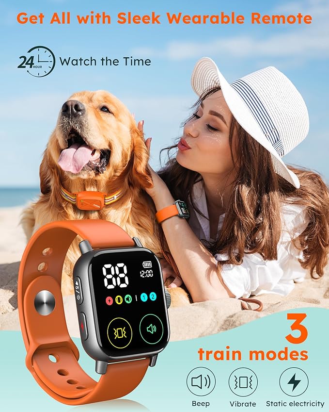 Jugbow Electronic Dog Training Collar with Wristband Remote, 3300FT Range, IPX8 Waterproof, 24H Time Display, Vibration & Beep Modes for Dogs 10-120 lbs