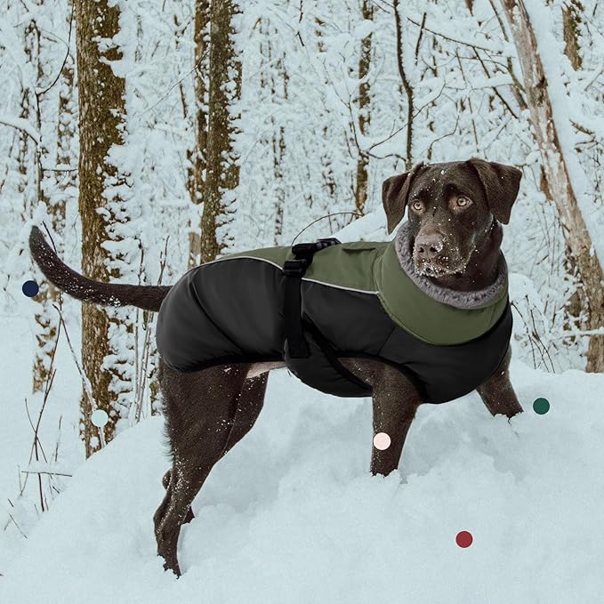 IECOii Extra Warm Reflective Adjustable Dog Jacket - Fleece Turtleneck Winter Coat for Small to Extra Large Dogs