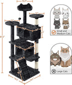 Topeakmart 61in Cat Tree for Indoor Cats, Cat Tower with Scratching Posts Spacious Perch & Platform for Kittens, Black