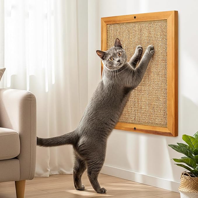 Scratching Pad for Cats, Sisal Cat Scratch Pad for Wall Mounted, Extra Large Cat Scratch Pads for Indoor Cats Kitty, Wooden Scratching Board Scratching Cat Toys Wall Furniture