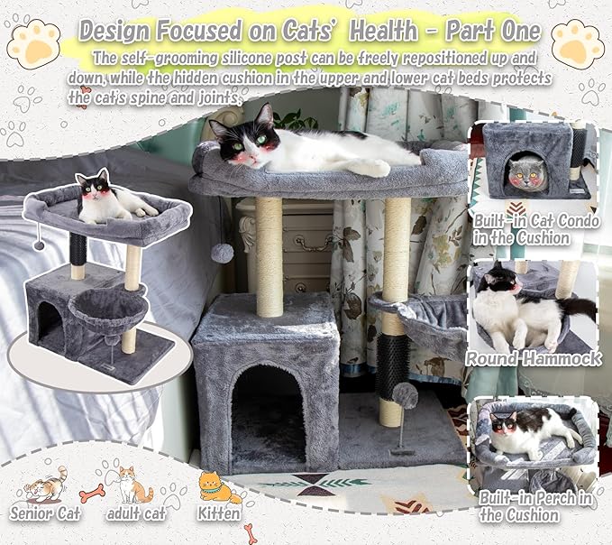 28.4" Small Cat Tree Tower,Cat Scratching Post for Indoor Cats,Featuring with Cat Cave & Cozy Perch,Cat Self Groomer and Interactive Dangling Ball Great for Kittens/Cats (Beige, Large)