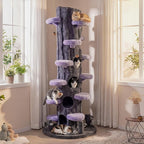 PETSITE 90.5-inch Tall Cat Tree, Tree-Like Modern Cat Tower with Sisal Scratching Pad, Five Cat Condos, Cute Hanging and Spring Toys, Large Cat Tree Tower for Indoor Cats (Purple)