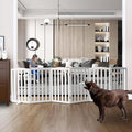 Freestanding Dog Gate Indoor,Doggie Gate Foldable Dog Gates for Doorways,Stairs or Hallways, Wooden White Pet Gate for The House, Pet Fence with Support Feet Included,32 "Height-6 Panels