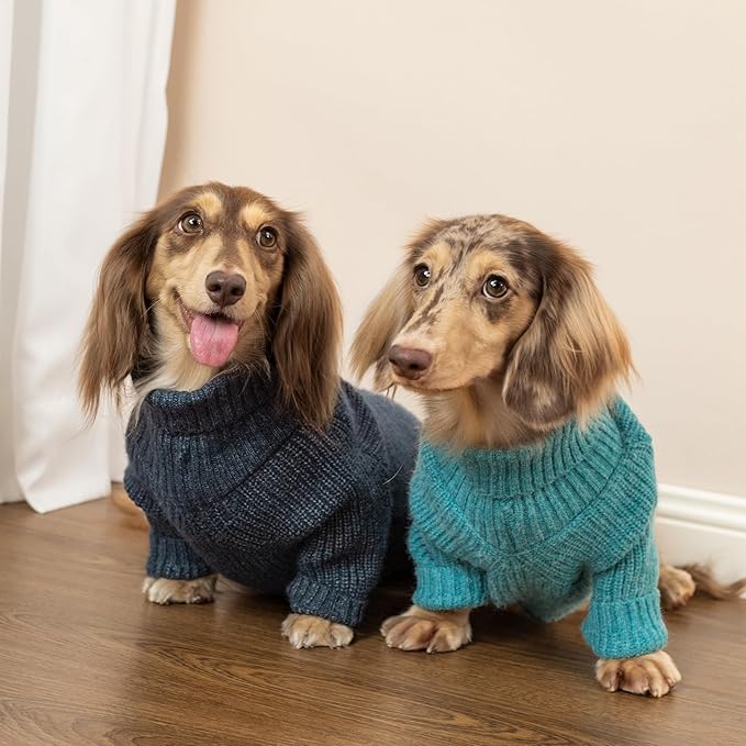 Fitwarm Turtleneck Knit Dog Sweater, Thermal Dog Winter Clothes for Small Dogs Boy Girl, Cozy Sweaters for Dogs, Doggy Pullover Jumper, Pet Outfit, Heather Navy Blue, XS