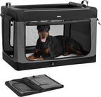 Feandrea Collapsible Dog Crate, 48-Inch Portable Dog Travel Crate for Extra Large Dogs, Oxford Fabric Pet Carrier with 4 Mesh Doors, Handles, Storage Pocket, Water Bottle Holder, Ink Black UPDC022BH01