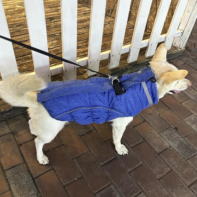 Malier Dog Coat, Reflective Dog Jacket Waterproof Windproof Puppy Cold Weather Coats with Harness Built in, Winter Extra Warm Pet Coat Fleece Vest for Small Large Pets and Puppy (Blue, X-Large)