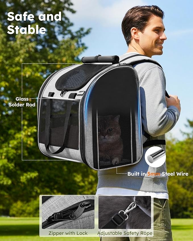 Pecute Cat Backpack with Widened Interior Space, Upgraded Dog Backpack Carrier with Various Ways to Carry, Pet Backpack with Breathable Mesh, Pet Travel Carrier with Soft Padded, Reinforced Support